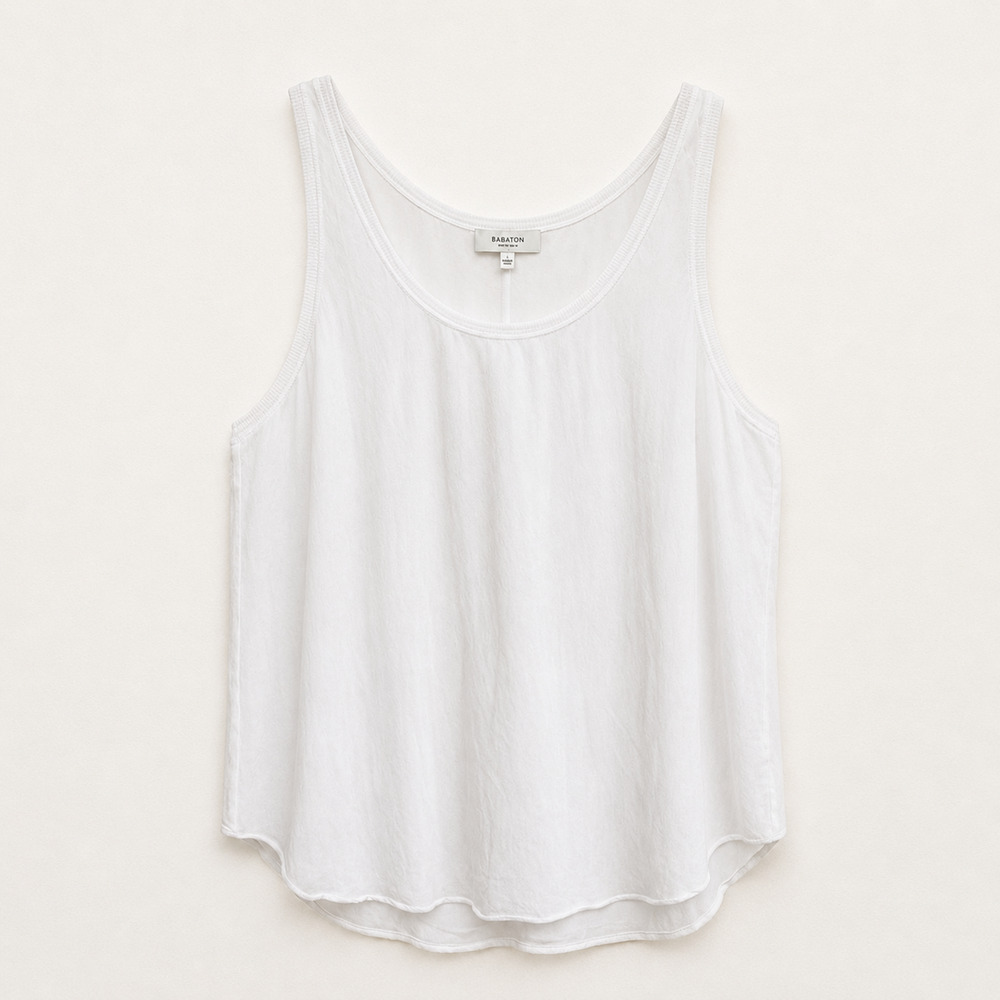 Babaton White 100% Crepe Silk Tank Top Scoop Neck Minimalist Luxury Layer Sz S